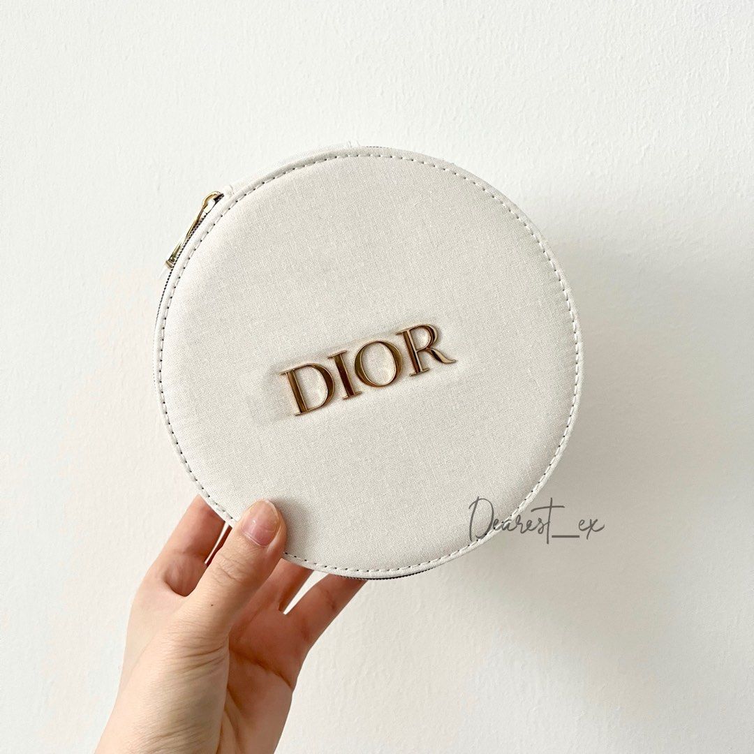 NEW IN CD DIOR Cream White Round Vanity Case Pouch c w Built in