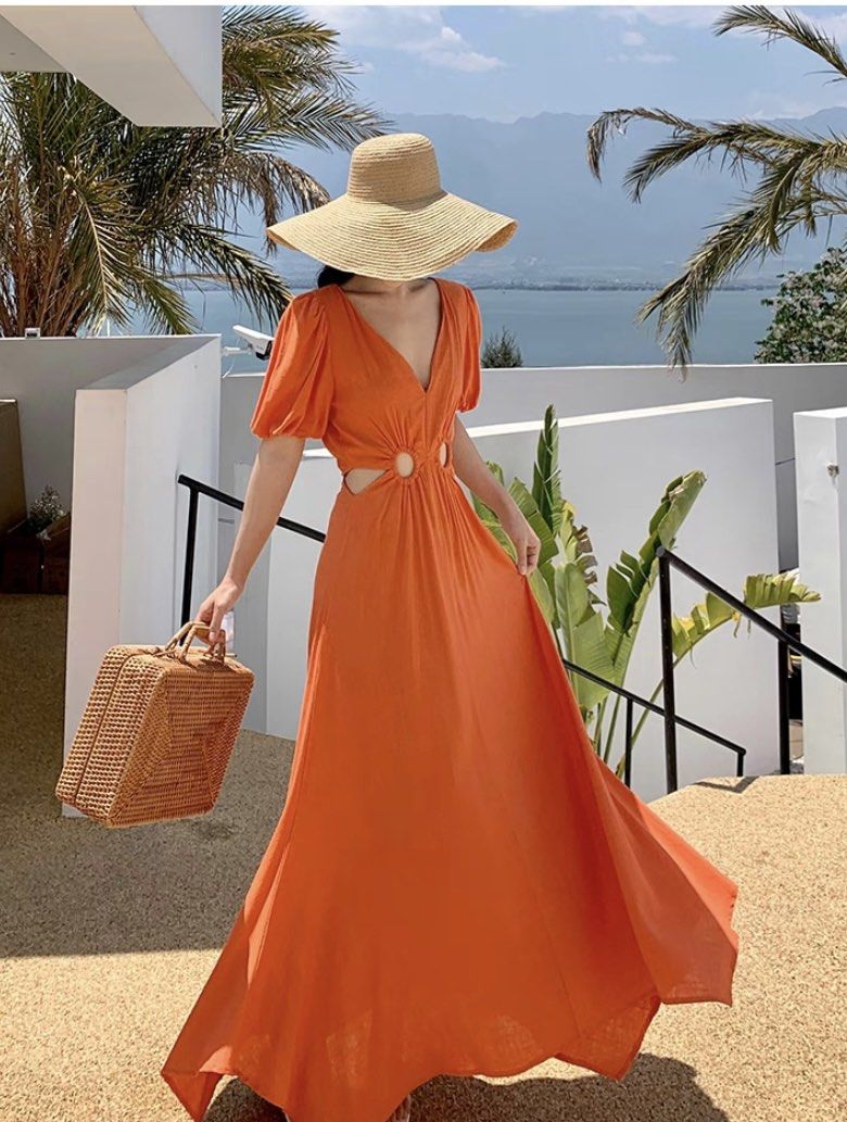 Orange summer maxi dresses top