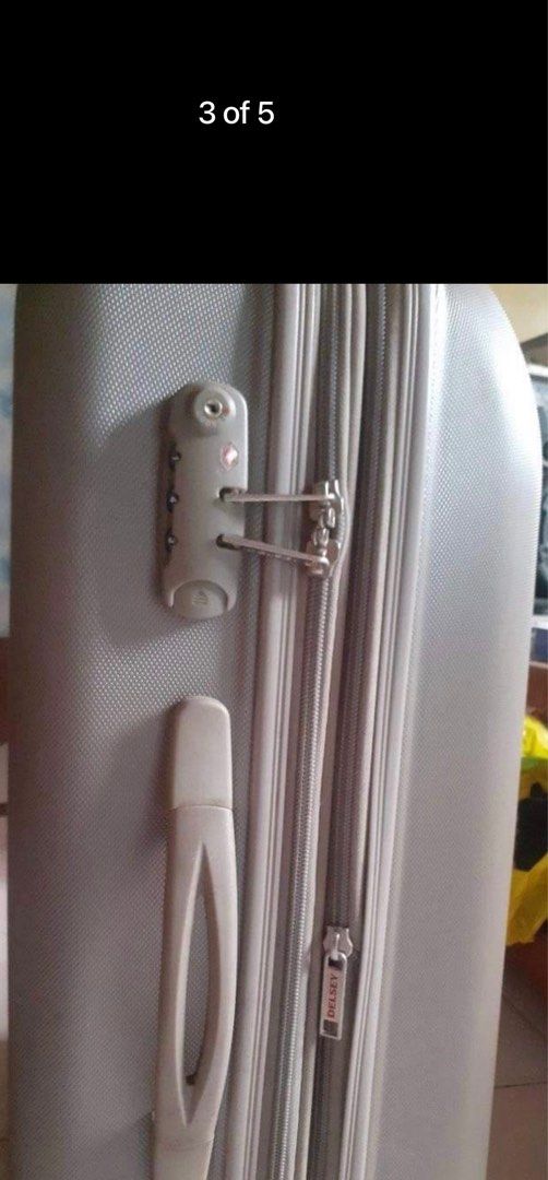 Original Delsey Paris Luggage (Category: Luggage) located in Mandaluyong City. Submitted by gabbie_0708 (Listing ID 1249959447, Image 3). Description: Used twice then stored for quite some time Honest issue: since it was not used for a long time, handle stuck up. Sometimes it works, sometimes not. You may not use the handle anyway since it has 4 wheels- 360 swivel☺️ I already reset to 000 .