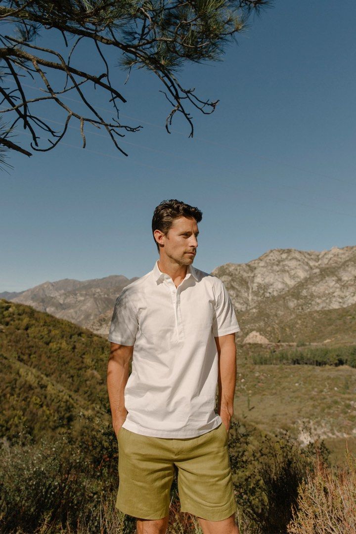 Mens khaki linen best sale shorts