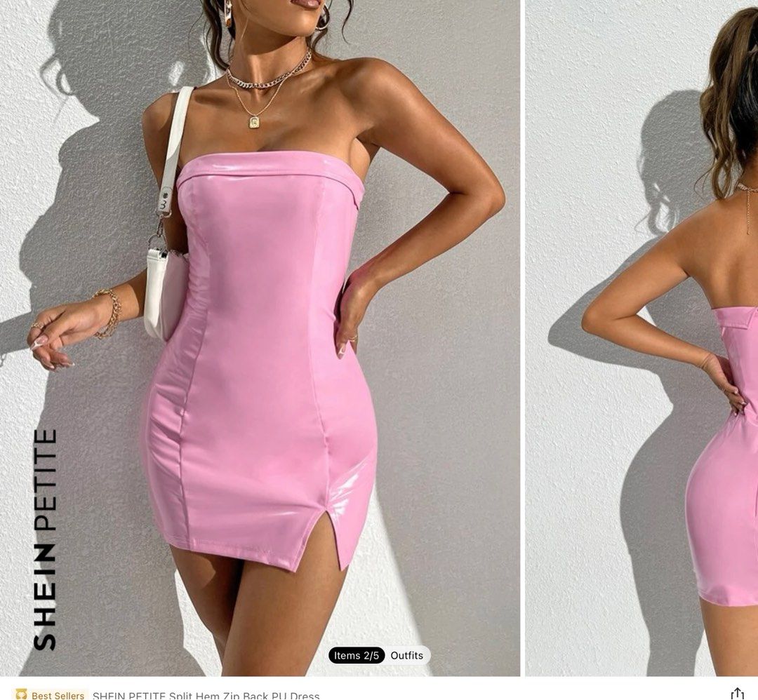 pink leather barbie shein dress brand new