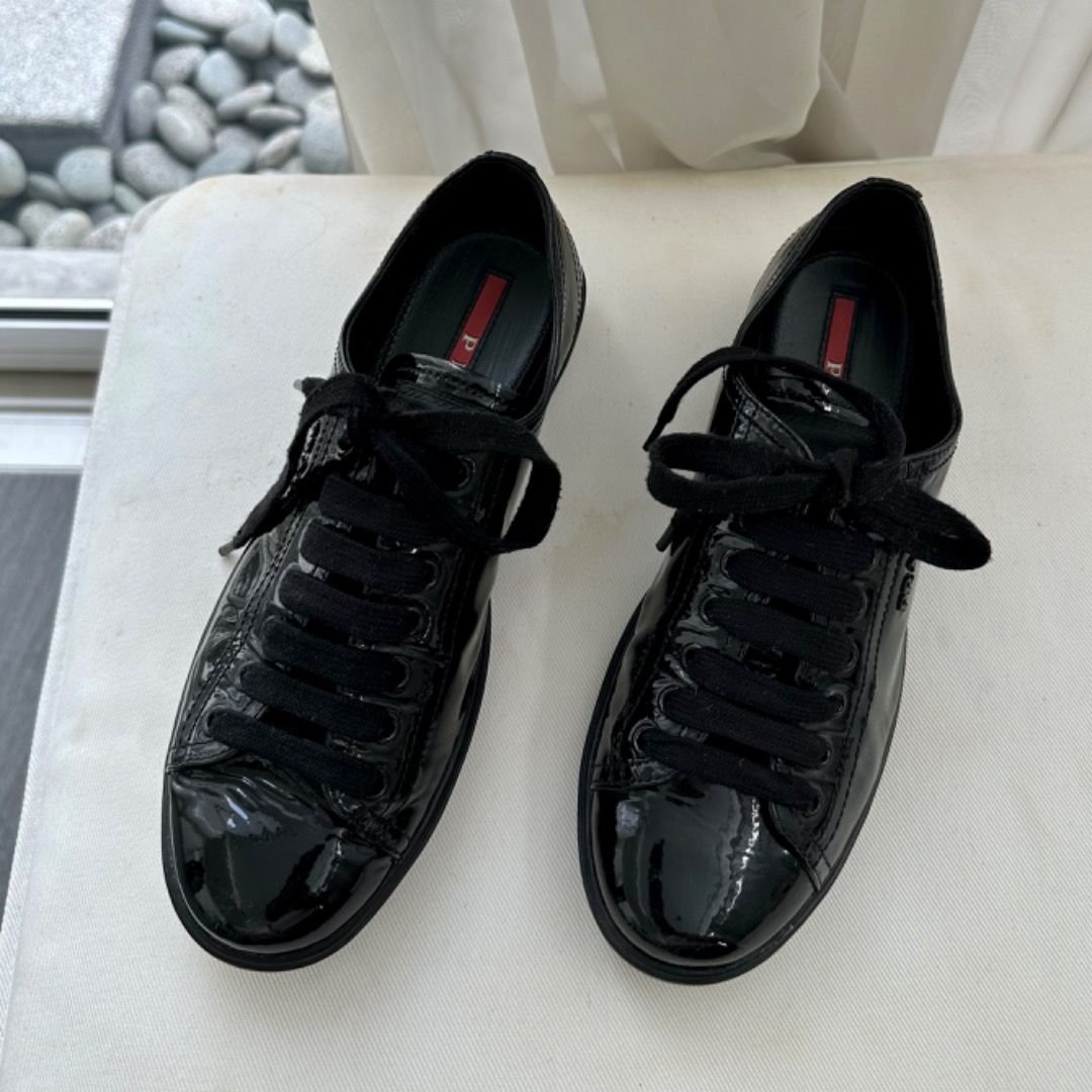 Womens black patent prada trainers on sale