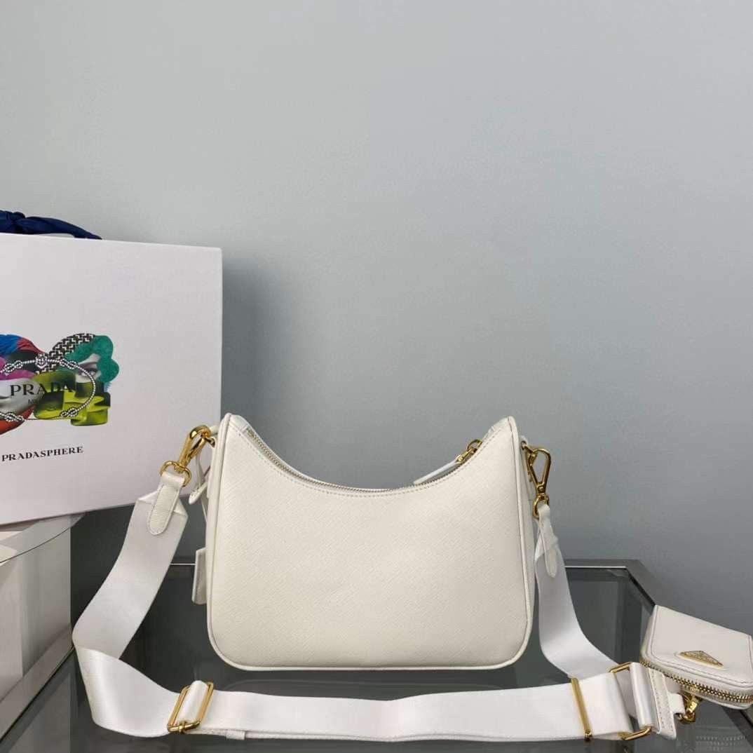 At Auction: Prada - Odette Saffiano Leather Silver Belt Bag/Crossbody