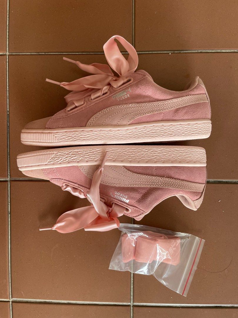 PUMA Suede pink ribbon shoes