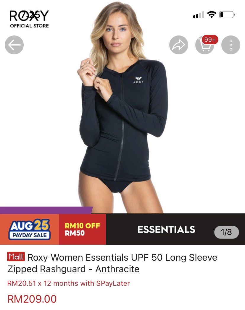 Essentials - Long Sleeve UPF 50 Zipped Rash Vest for Women