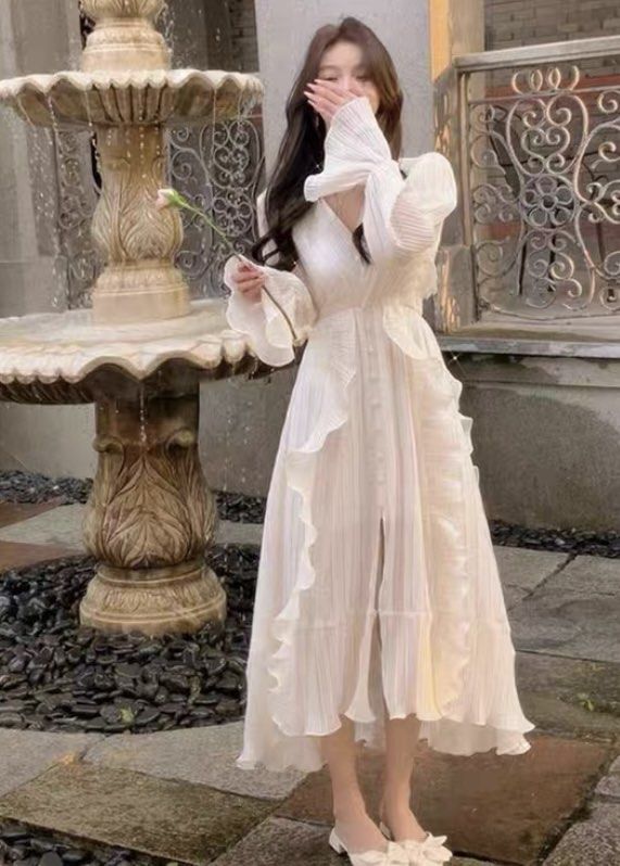 White chiffon ruffle sale dress