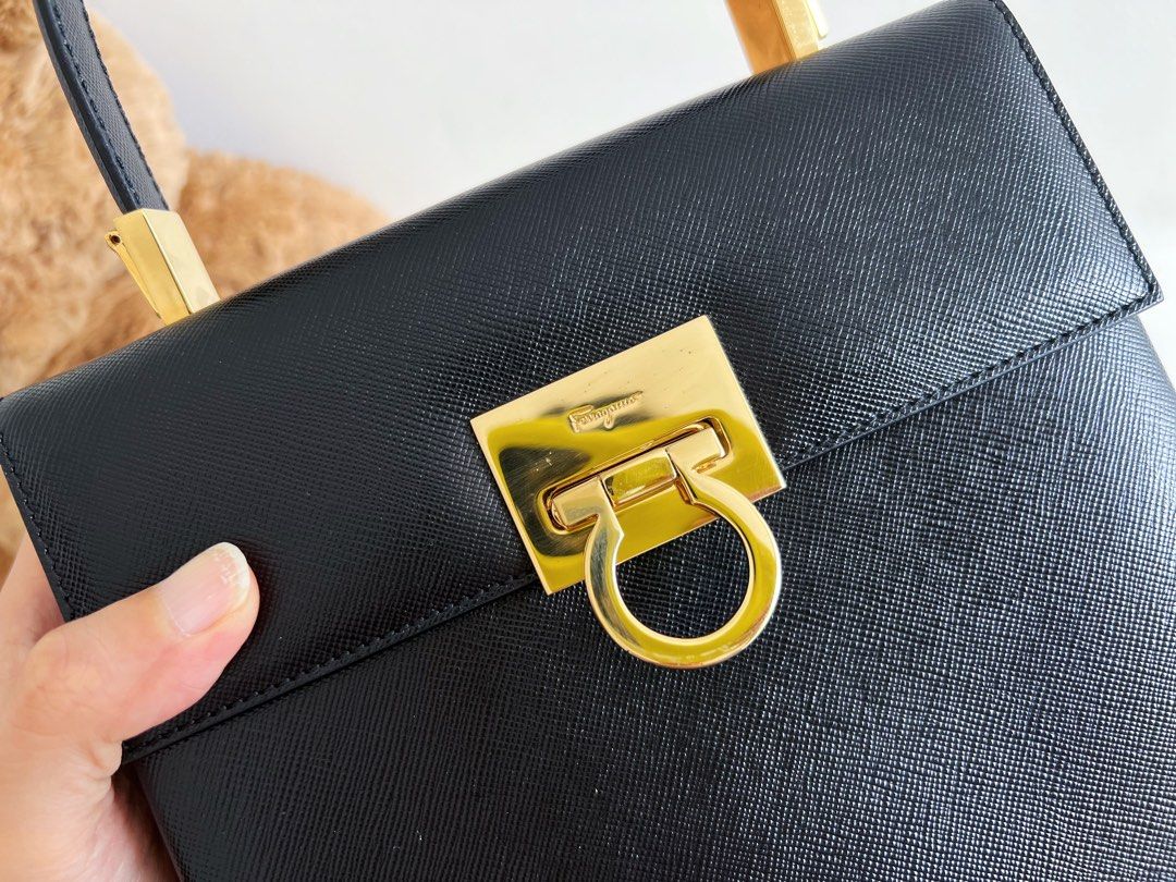 Salvatore Ferragamo Vintage Kelly Gancini Leather Top Handle