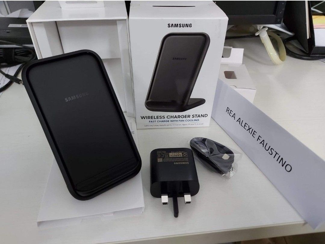 Samsung Wireless Charger Stand (Category: Chargers & Cables) located in San Miguel. Submitted by rrshopstore (Listing ID 1249801639, Image 2). Description: For Sale S23 Ultra Wireless Stand Charger *Php2500 Standard set *Php3000With 256 Gb microSD card 100% Original * 15 W Wireless Charging 2.0 *Fan Cooling *Qi Compatible *Fan and Led Light Control *Portrait and Landscape Charging *15 w wireless charger stand 25 w wall/travel adapter (PD 25W EP-T