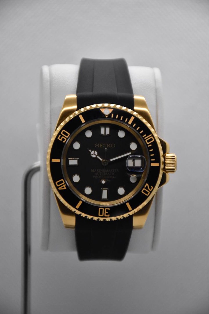 Seiko Mod Black Gold 40mm Automatic Divers Watch Men s Fashion