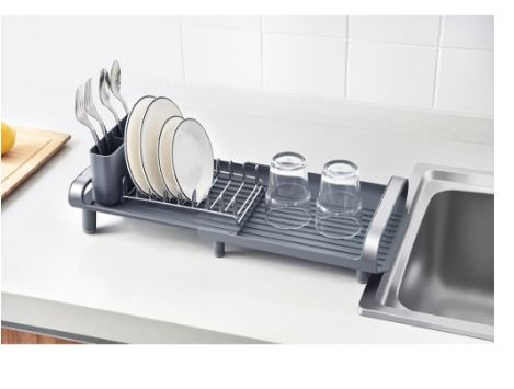 Small Dish Drying Rack with Extendable Tray Grey RED2626 Furniture Home Living Kitchenware Tableware Other Kitchenware Tableware on Carousell