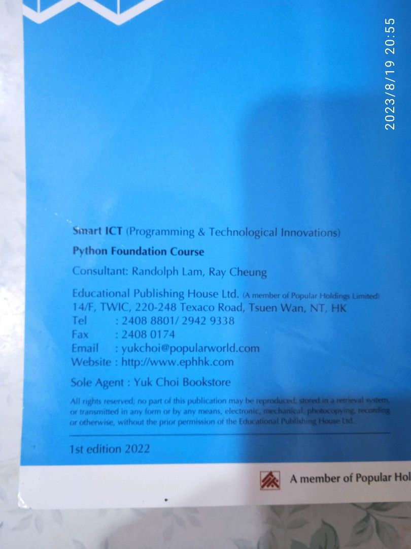 Smart ICT python foundation course （分類：教科書）位於 Hong Kong。 由 sunzz1968 提交（商品編號 1249933351，圖片 2）。簡介： 上水至紅磡東鐵線或天後站交收。