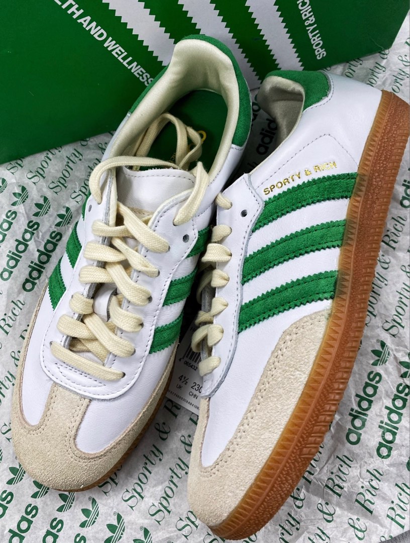 🔥SPORTY & RICH x Adidas originals Samba OG 低幫板鞋白綠男女款, 女