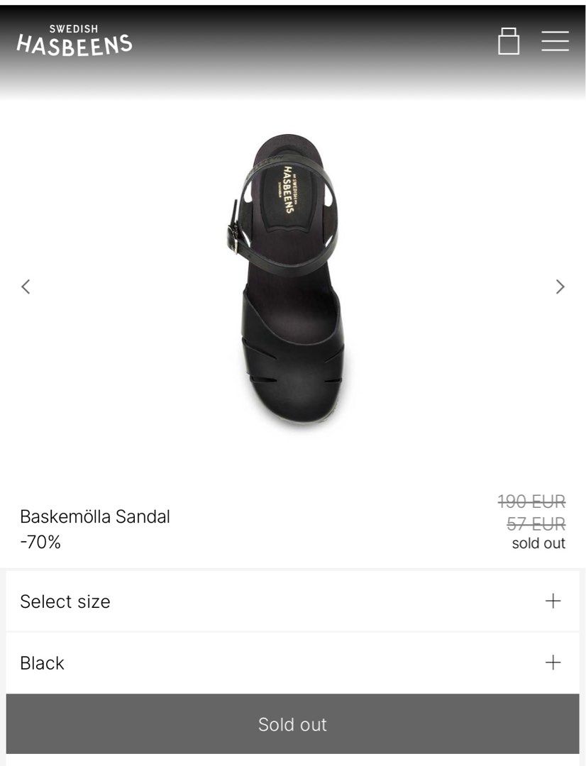 Swedish Hasbeens Baskem lla heeled sandals in full Black Black Sole Size 37