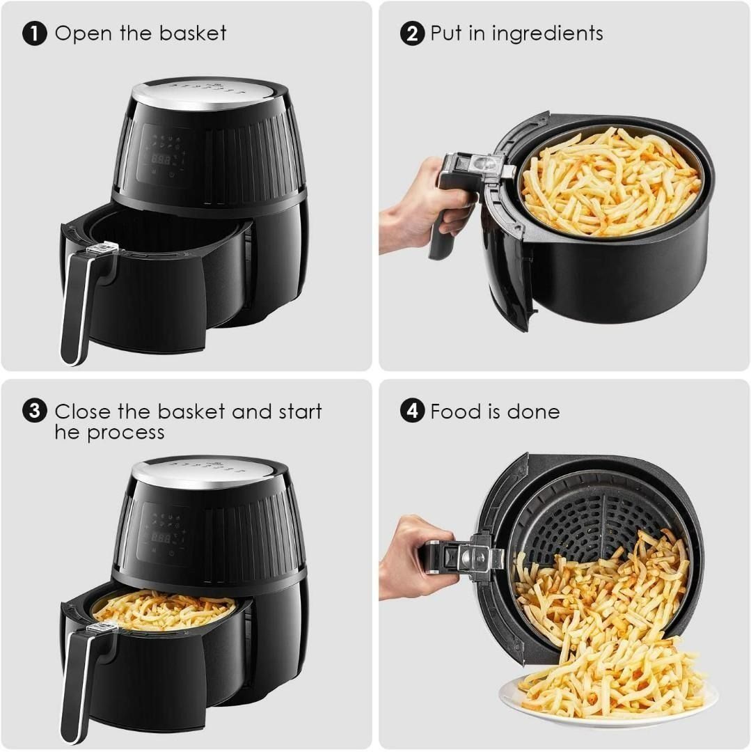 Tidylife 4L Air Fryer, 1500W 8 in 1 Oil Free Airfryer, Dishwasher Safe