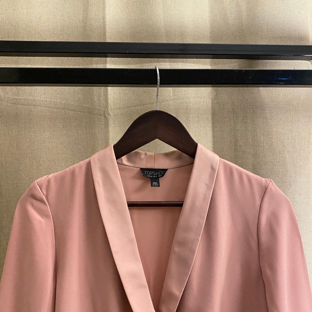 tailored blazer dress in nude pink double breasted wrap outer dress, Fesyen Wanita