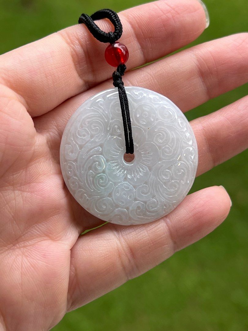 Type A Burmese Jade Jadeite Double Sided Carved Ping An Kou Safety