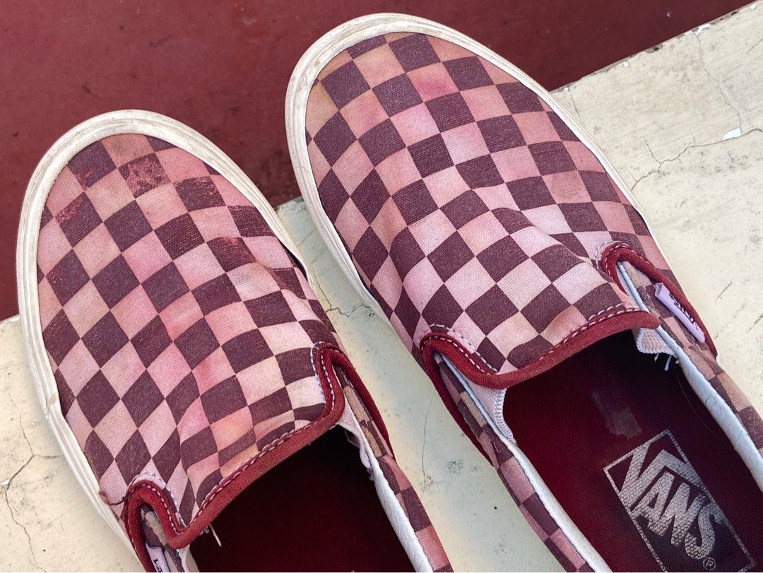 Burgundy checkered vans slip ons sales