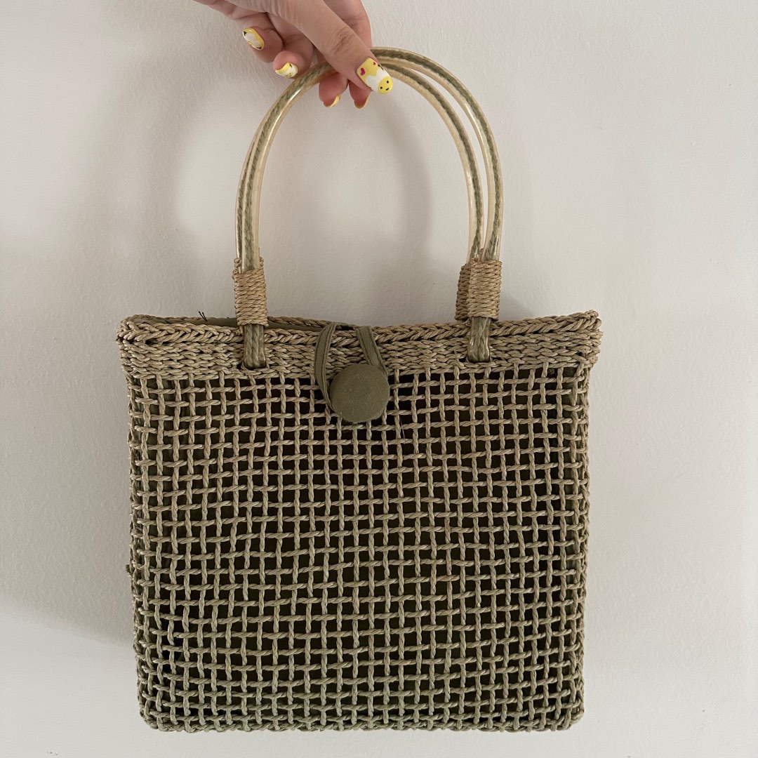 Vintage jungle green Rattan Bag, Women's Fashion, Bags & Wallets, Beach ...