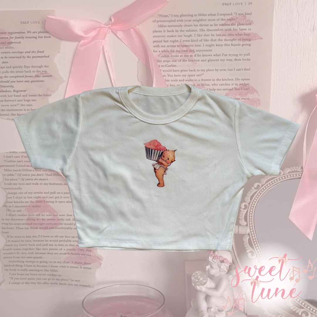 white cupcake baby tee/crop top (brandy melville like) on Carousell