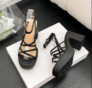 Women's Thin Strap Platform Open Toe Cross Strap Korean Style Roman Chunky High Heels
