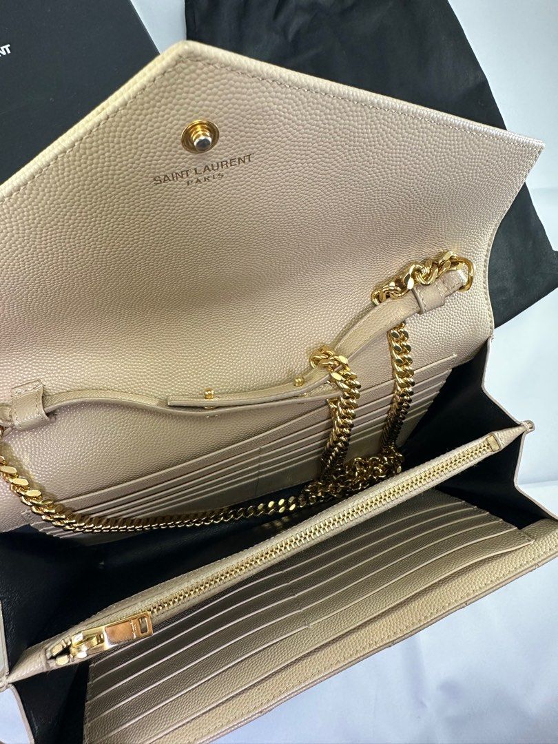 YSL Wallet on Chain Large Matelasse Cream on Gold