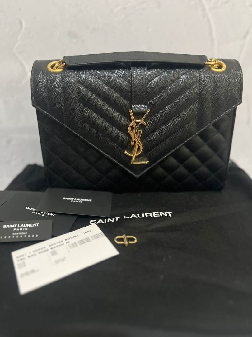 YSL envelope medium black GHW 2021 with db, card (bc), Barang