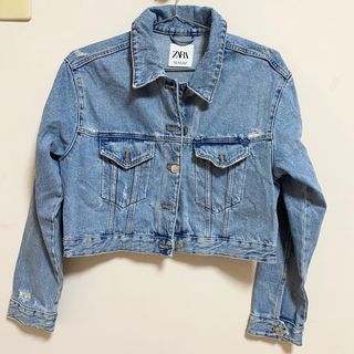 ZARA 牛仔 短版 外套 刷破