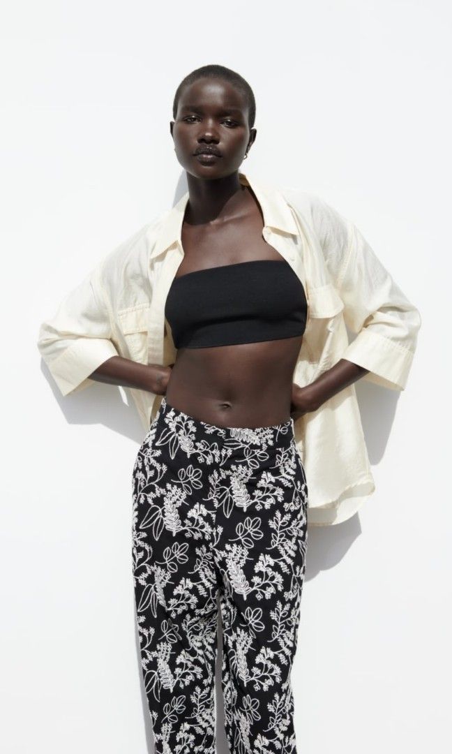 Zara cropped straight fit trouser with embroidery Women s Fashion Bottoms Other Bottoms on Carousell
