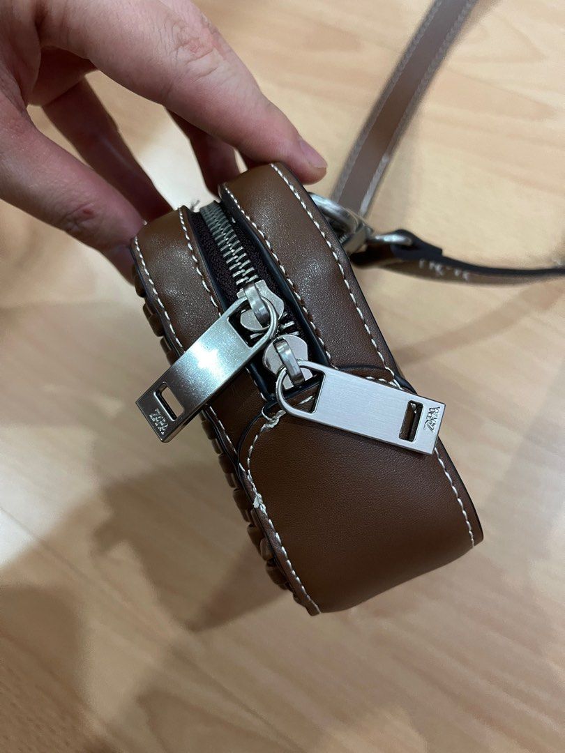 Zara Woven Mini Crossbody Bag in brown, Men's Fashion, Bags, Sling Bags