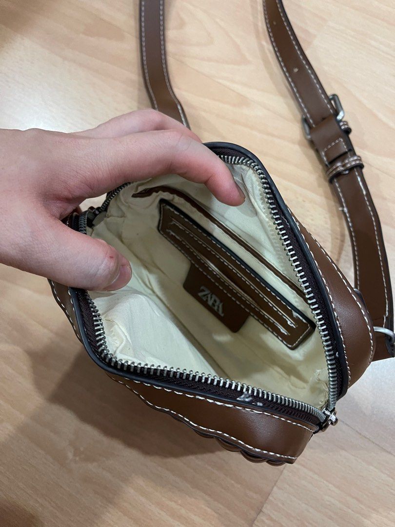 Zara Woven Mini Crossbody Bag in brown, Men's Fashion, Bags, Sling Bags