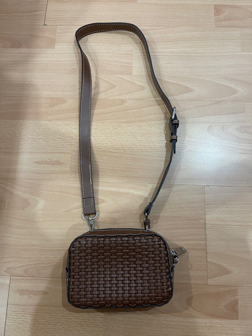 Zara Woven Mini Crossbody Bag in brown, Men's Fashion, Bags, Sling Bags