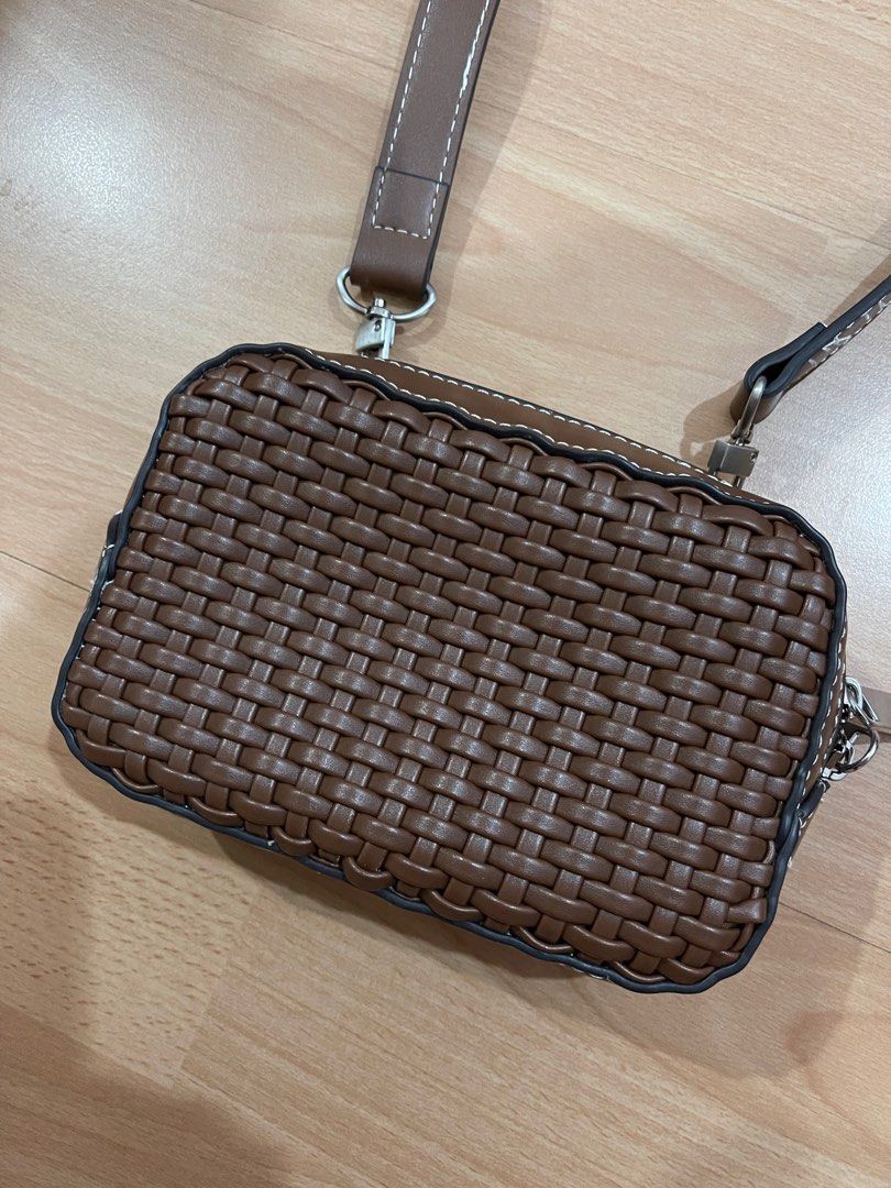 Zara Woven Mini Crossbody Bag in brown, Men's Fashion, Bags, Sling Bags