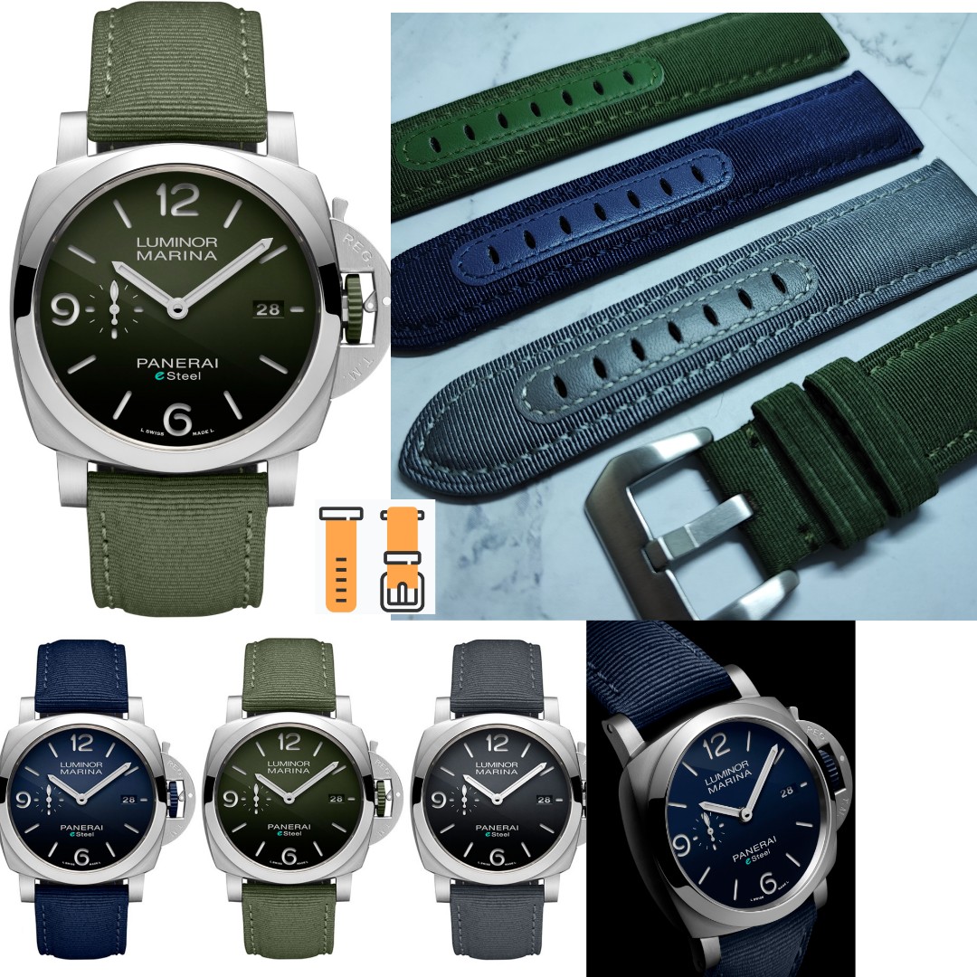 24mm 沛納型優質橫紋軍布1/1 錶帶三色（軍綠灰色深籃）合用: Panerai
