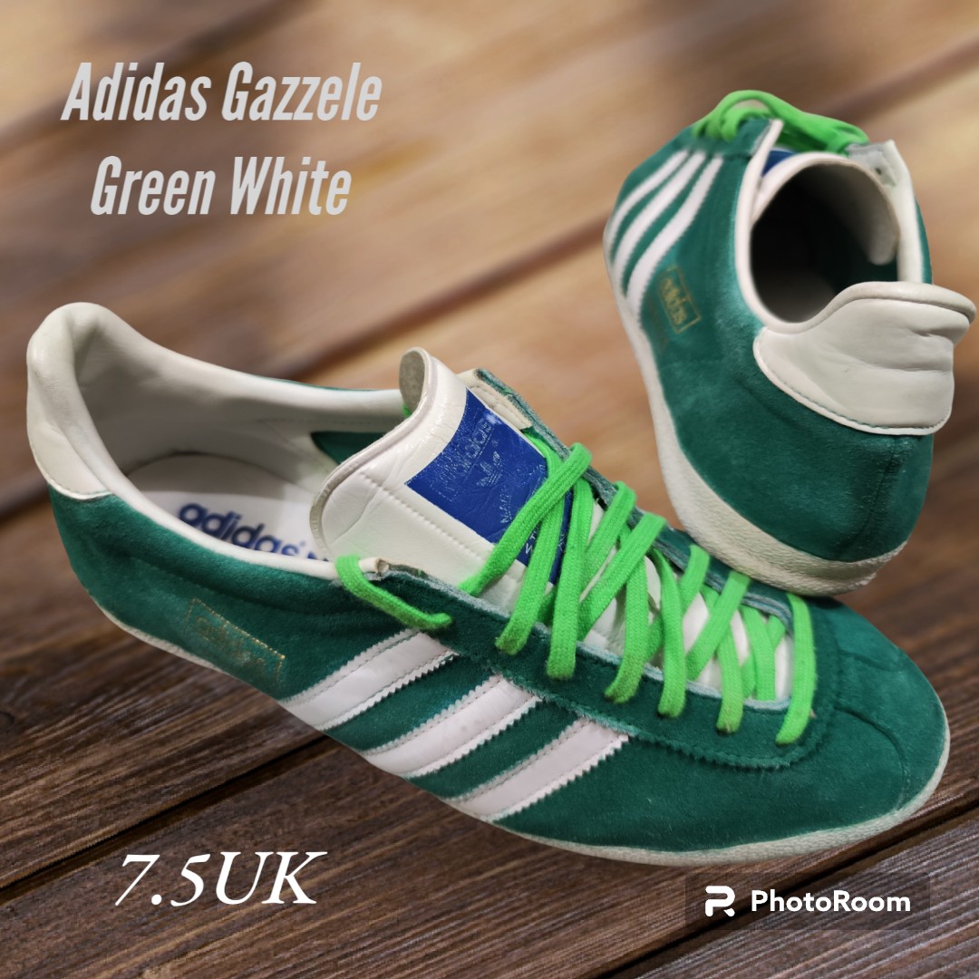 Adidas Gazelle Green White (7.5uk), Men's Fashion, Footwear, Sneakers ...