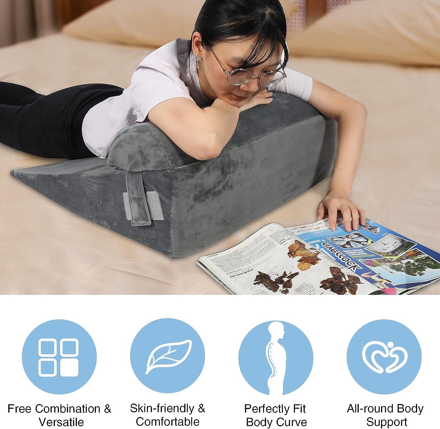 URBLAPOW Up- Wedge Pillow - Bed Wedge Pillow ,Back Support Wedge Pillow for Back and Legs Support ,sleeping , Hypoallergenic Support Pillow for Acid