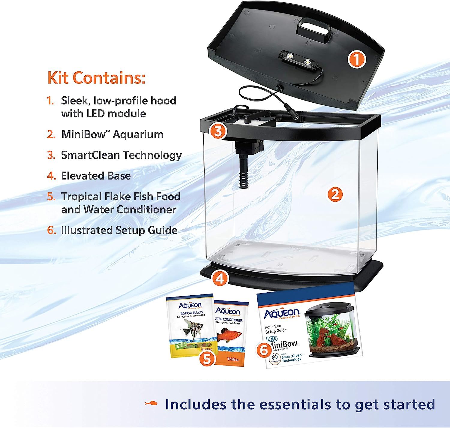 Aqueon LED MiniBow Small Aquarium Fish Tank Kit with SmartClean