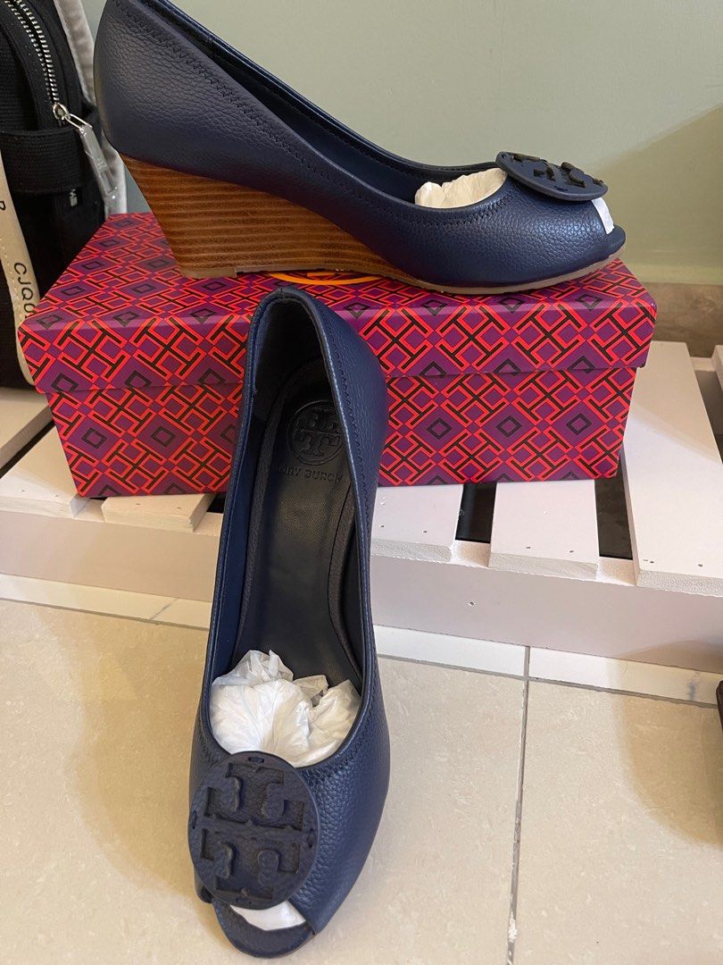 Authentic Tory Burch Shoes Miller wedges shoes navy Women s