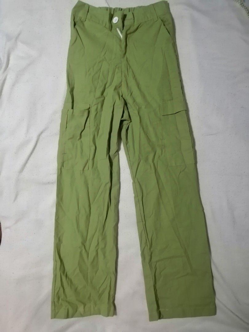 Avocado Green Linen Cargo Pants on Carousell