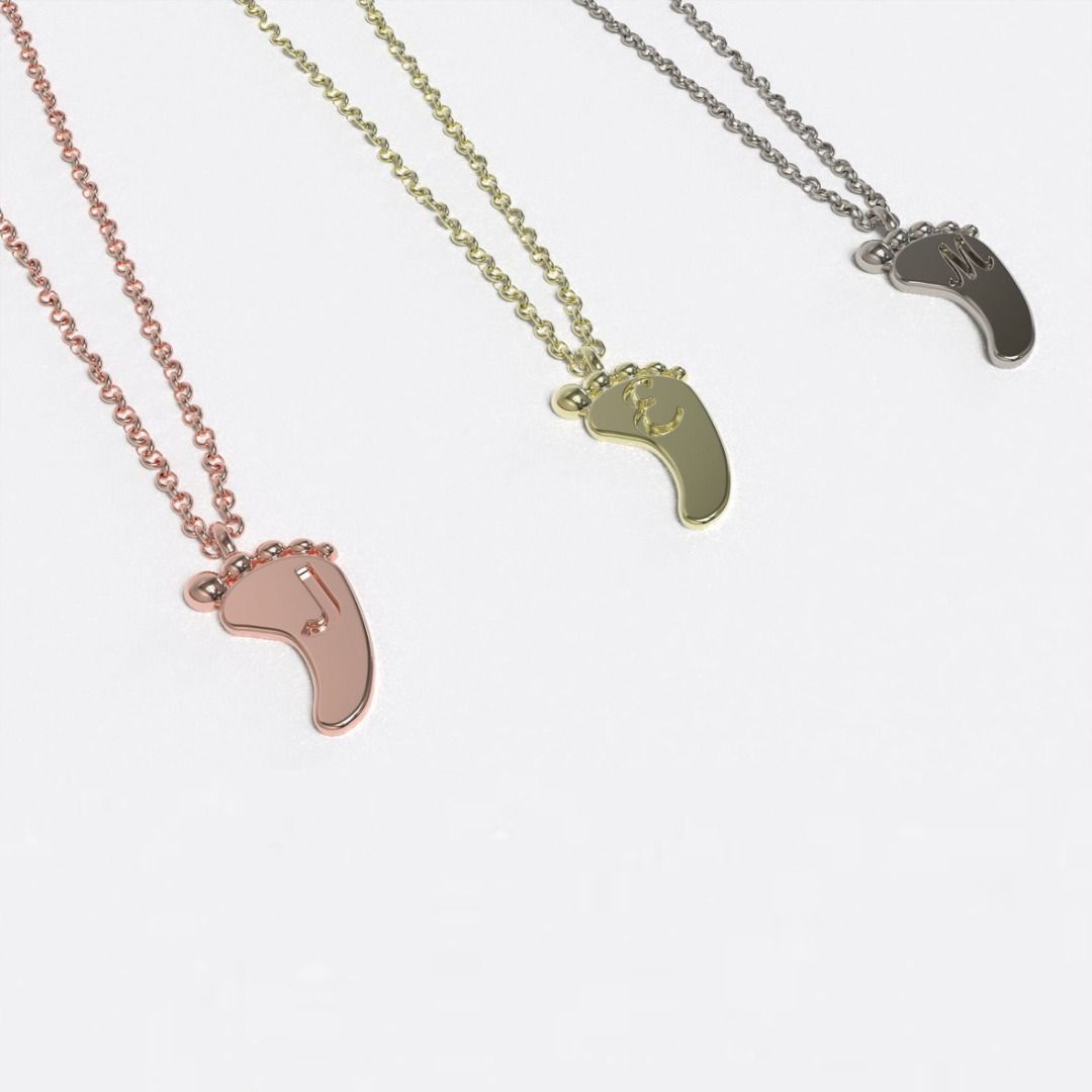 Personalized Baby Feet Name Birthday Necklace Name Engraved Baby