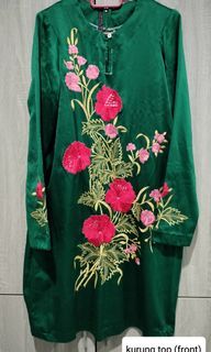Baju Kurung Moden Emerald Green with Sulam Pattern