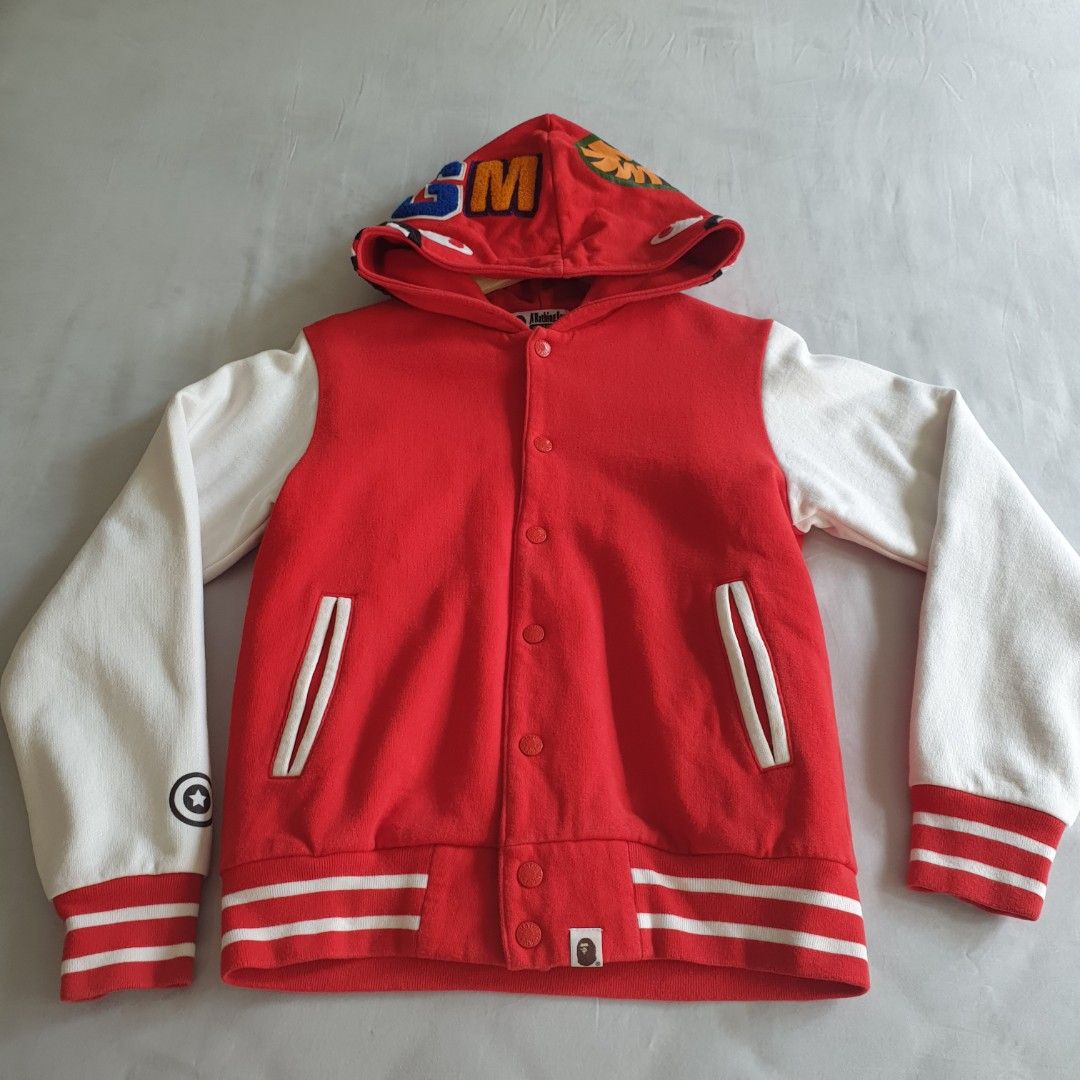 Red and white sales bape hoodie