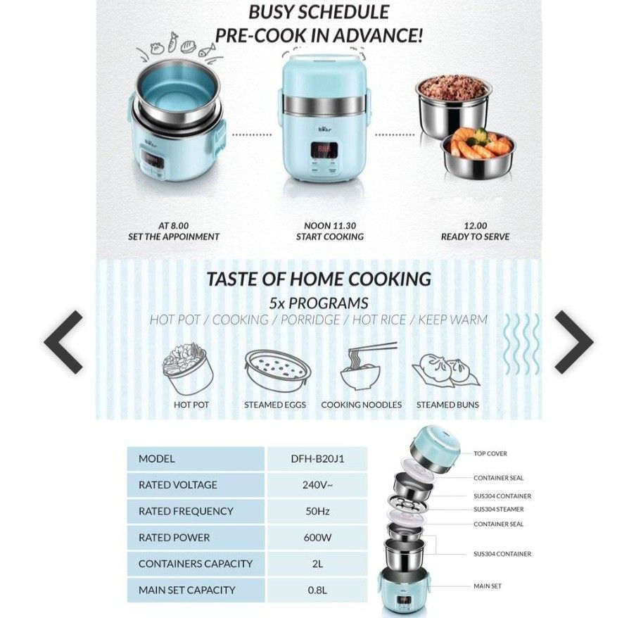 Bear Electric Lunch Box DFHB20J1 (2L)(Light Blue Colour, TV & Home