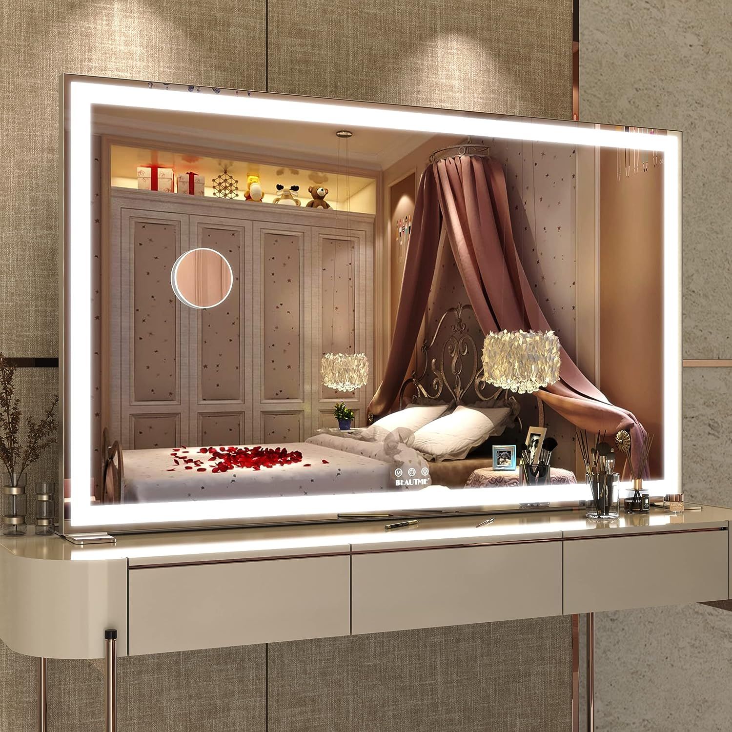 Bedroom outlet makeup mirror
