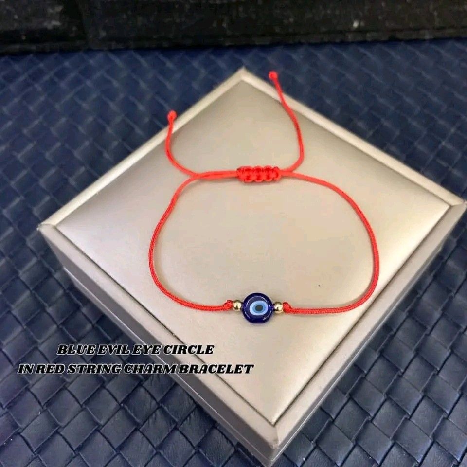 Blue evil eye circle in red string bracelet (Category: Bracelets) located in Manila. Submitted by delynonlineshopping_ (Listing ID 1246664691, Image 1). Description: 💥 RESTOCK BEST SELLER 💞 BLUE EVIL EYE CIRCLE IN RED STRING CHARM BRACELET 💞 🧿 EVIL EYE - The Evil Eye is a very powerful, traditional protective symbol used in Feng Shui against harmful energy. It can be used for personal protection, for babies, animals, outside or inside the hou