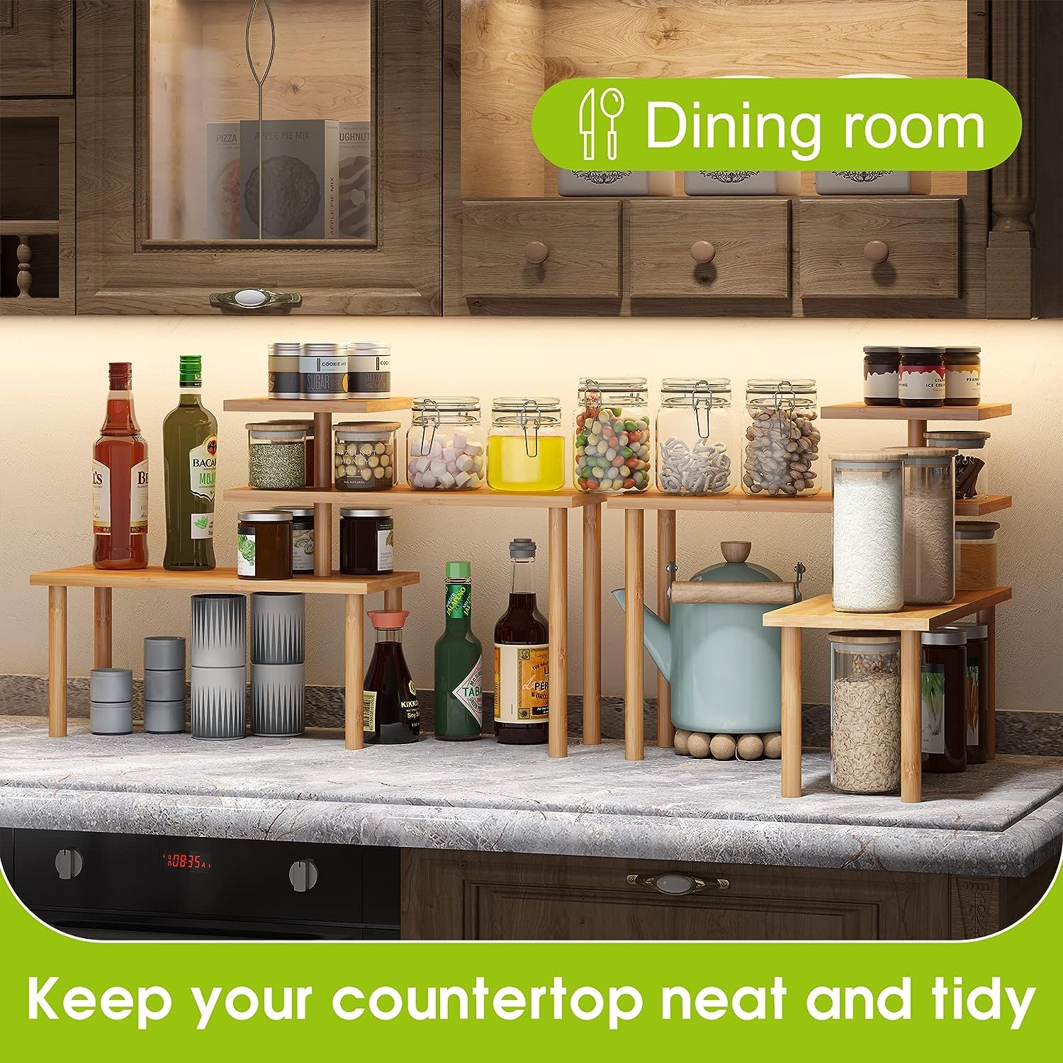 BMOSU Kitchen Corner Shelf Countertop Organizer Adjustable Spice Rack ...