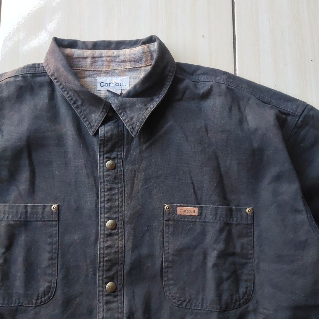 Carhartt canvas snap shirt jacket S96 BLK Fesyen Pria Pakaian