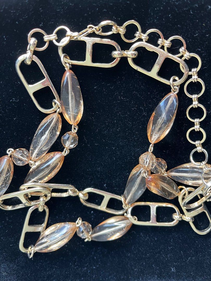 Christian Dior Inspired Gold Colured Crystal Beads Necklace, Women's