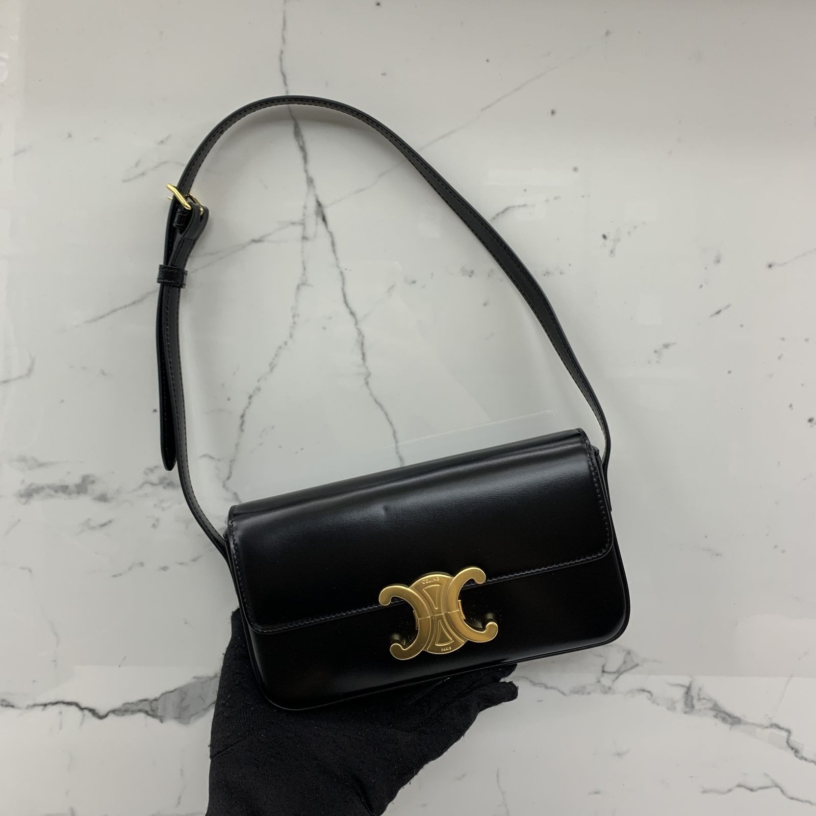 CELINE BLACK LEATHER TRIOMPHE BAG 237022017 SI Luxury Bags