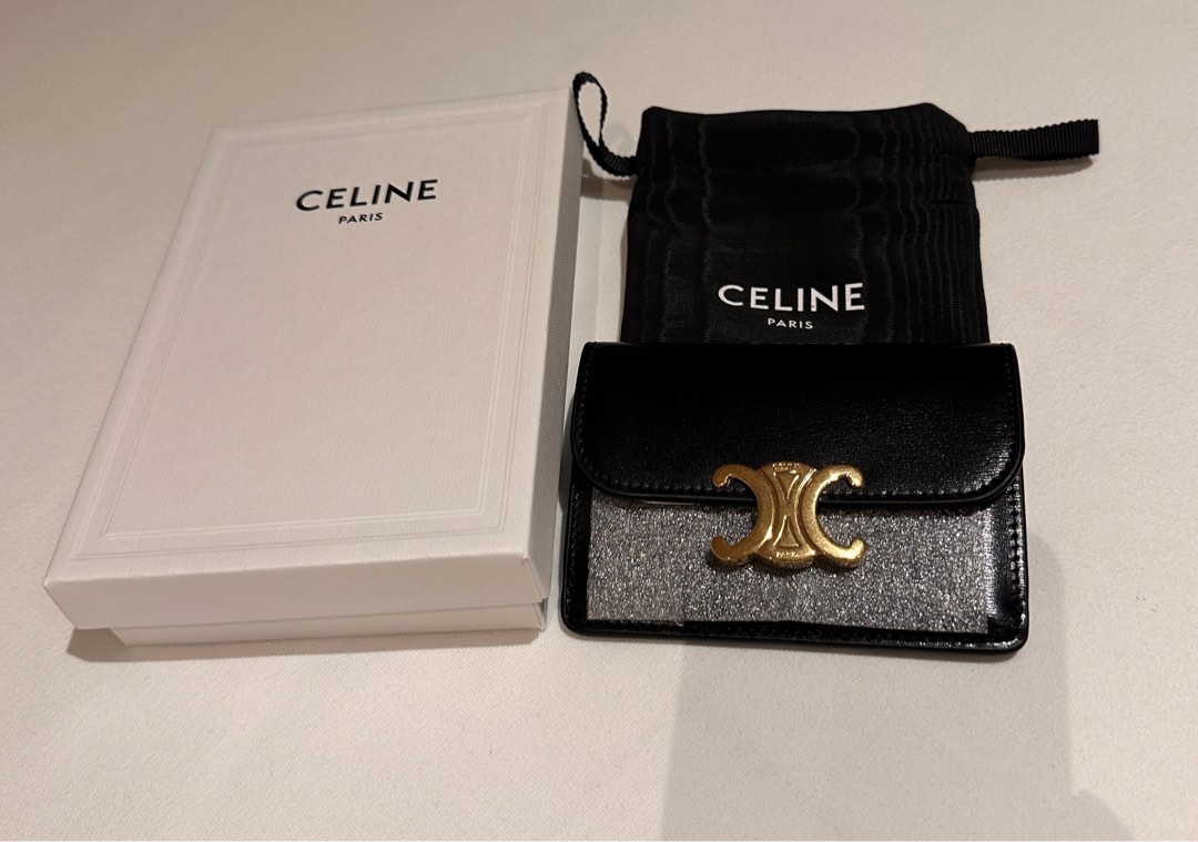 CARD HOLDER WITH FLAP TRIOMPHE in Shiny calfskin