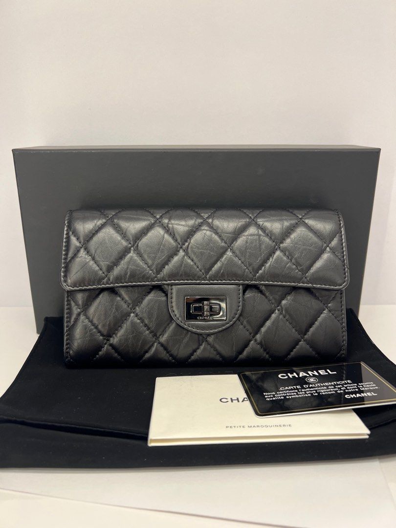 Chanel 2.55 so Black Flap Long Wallet Calf Leather, Luxury, Bags